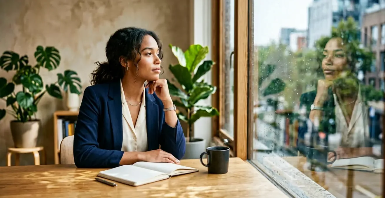 Candidat en pleine préparation d'entretien dans un espace de travail apaisant