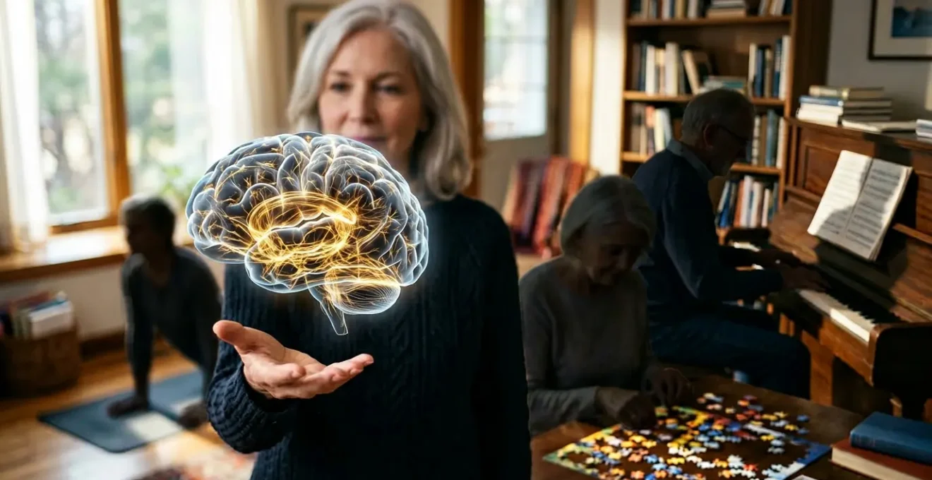 Cerveau humain lumineux avec connexions neuronales visibles et personnes actives en arrière-plan