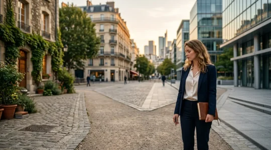 Jeune alternant réfléchissant entre deux chemins représentant les contrats d'apprentissage et de professionnalisation