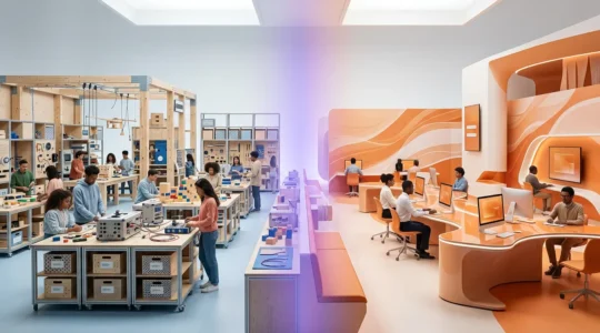 Vue comparative entre une interface Moodle personnalisée et un LMS propriétaire moderne dans un environnement de formation professionnelle