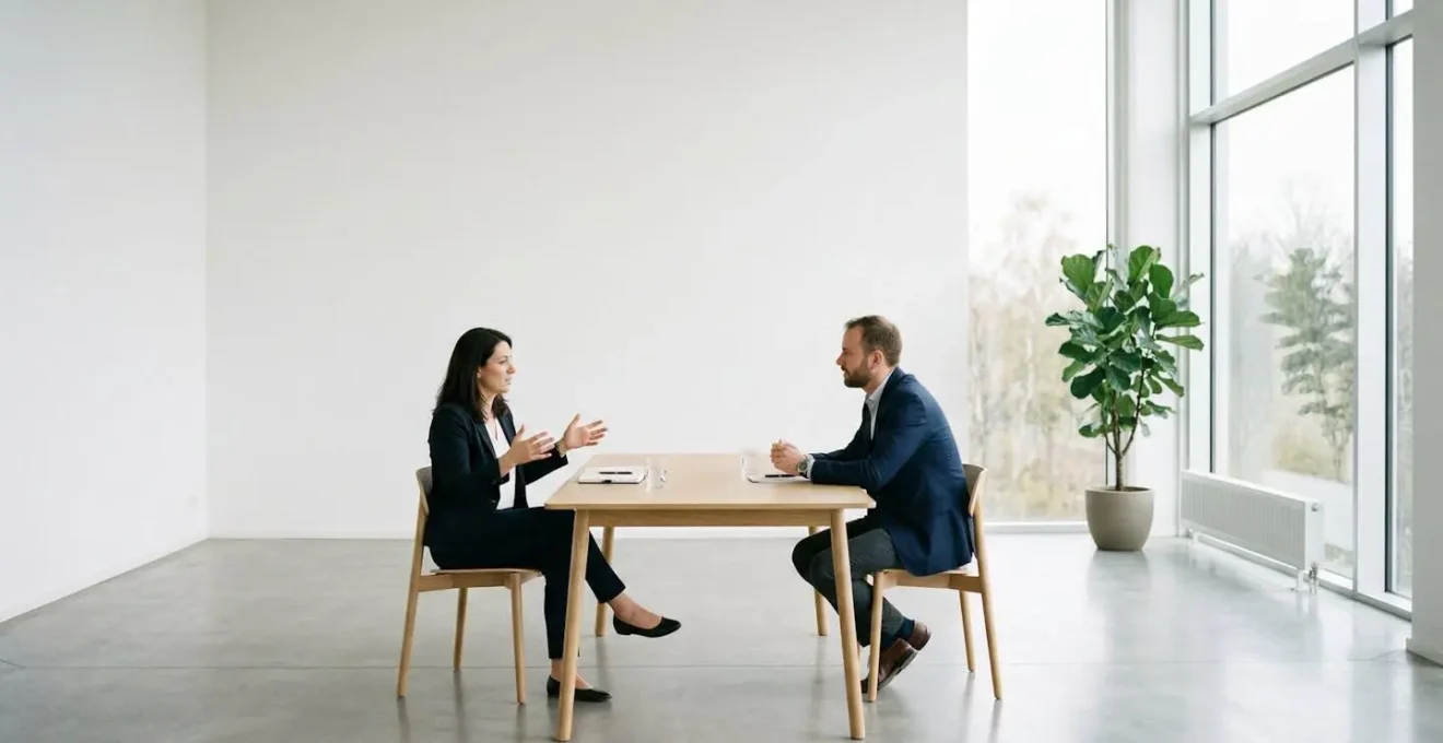 Deux collègues en discussion constructive appliquant la méthode DESC