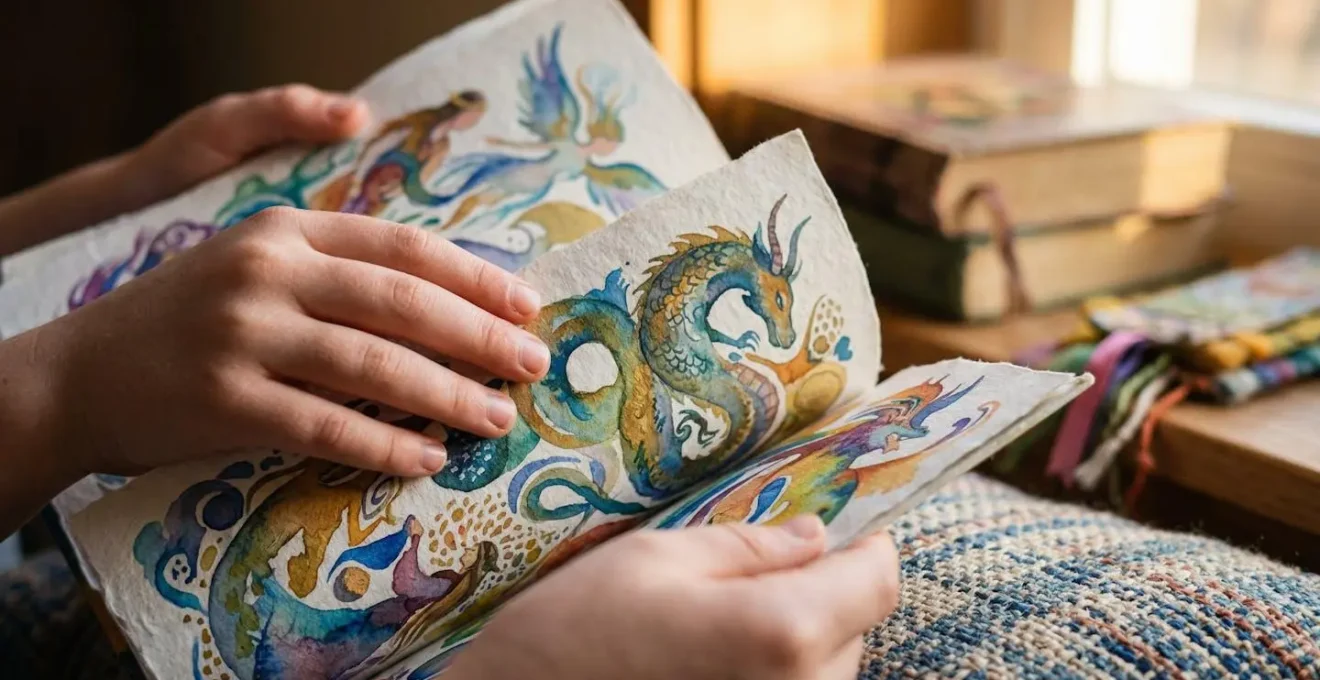 Enfant lisant des contes du monde entier dans un coin lecture confortable