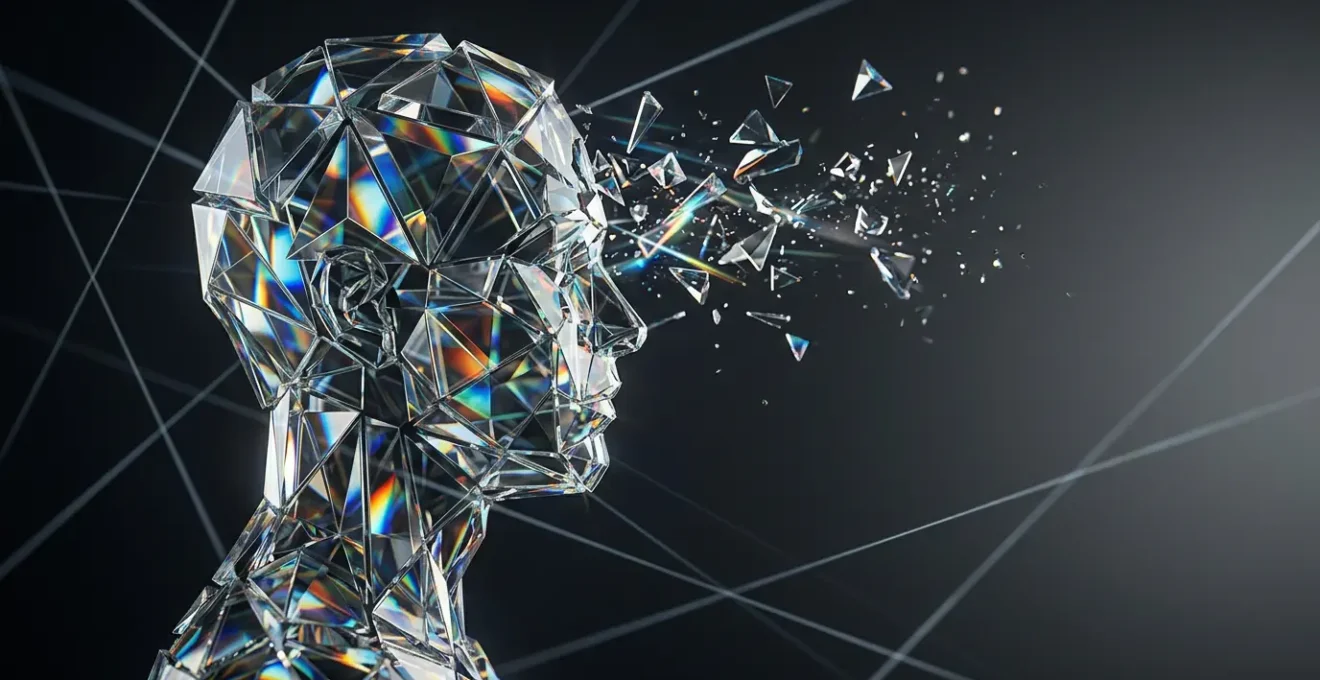 Composition visuelle abstraite représentant l'analyse critique de l'information à travers des formes géométriques et des jeux de lumière