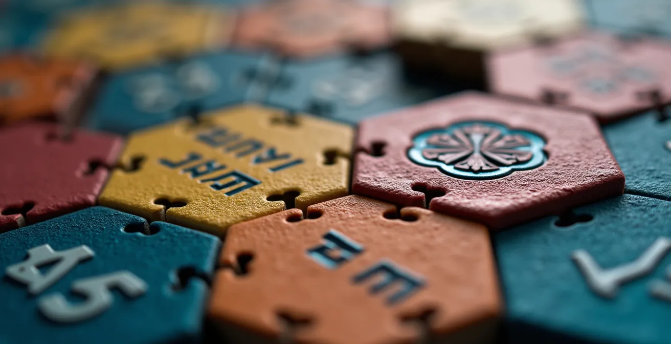 Vue macro détaillée de blocs modulaires interconnectés représentant des micro-contenus de formation