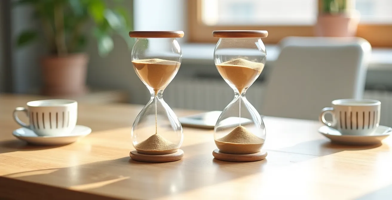 Minuteur symbolisant le partage équilibré du temps en tandem linguistique