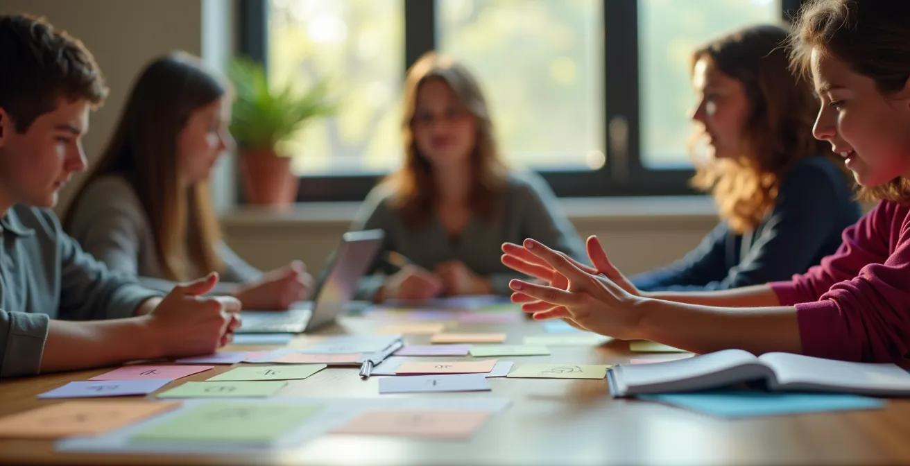 Système de quiz avec feedback immédiat en classe, montrant un élève ayant une prise de conscience.