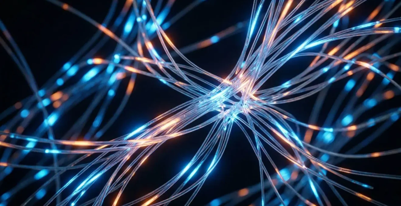 Vue macro d'un réseau de connexions neuronales scintillantes représentant l'activité cérébrale