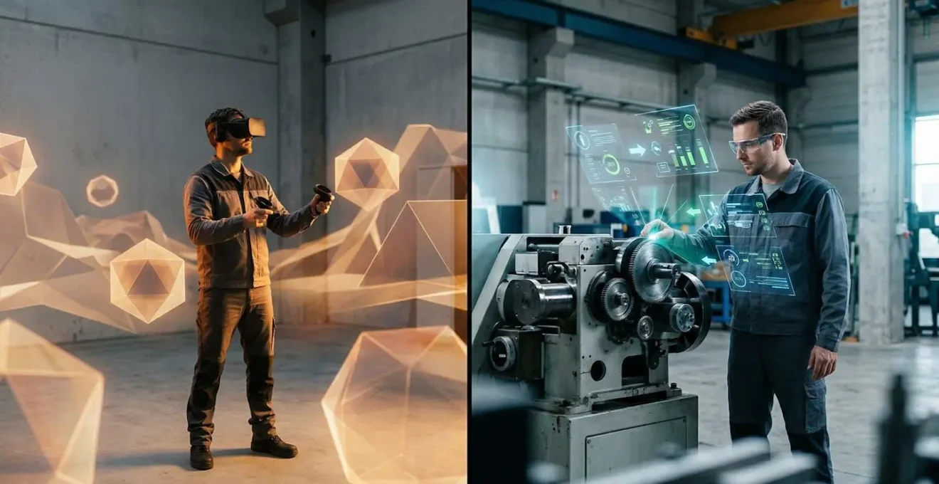 Comparaison visuelle entre formation en réalité virtuelle et réalité mixte dans un contexte industriel